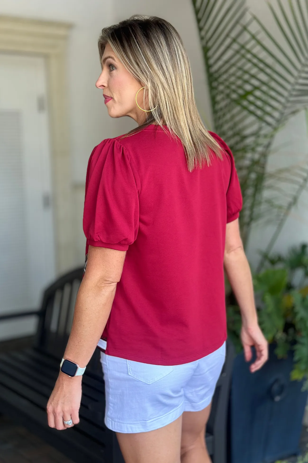 Ready To Tailgate Sequin Round Neck Top-Wine