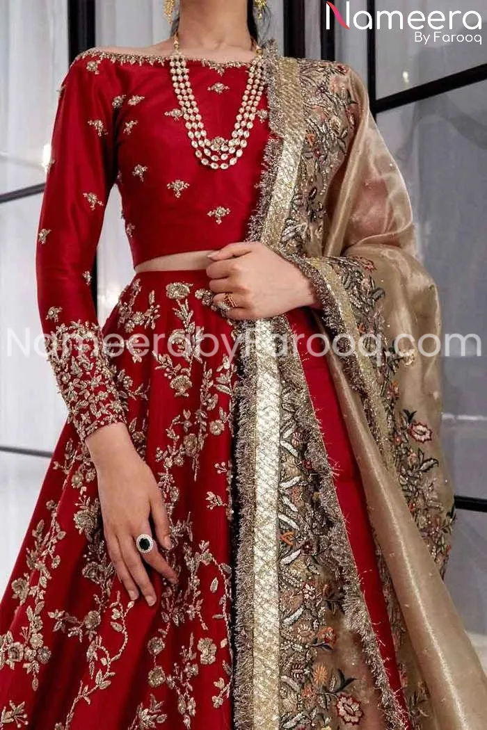 Red Lehenga with Golden Work for Bridal Wear #BN139