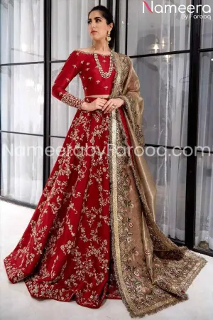 Red Lehenga with Golden Work for Bridal Wear #BN139