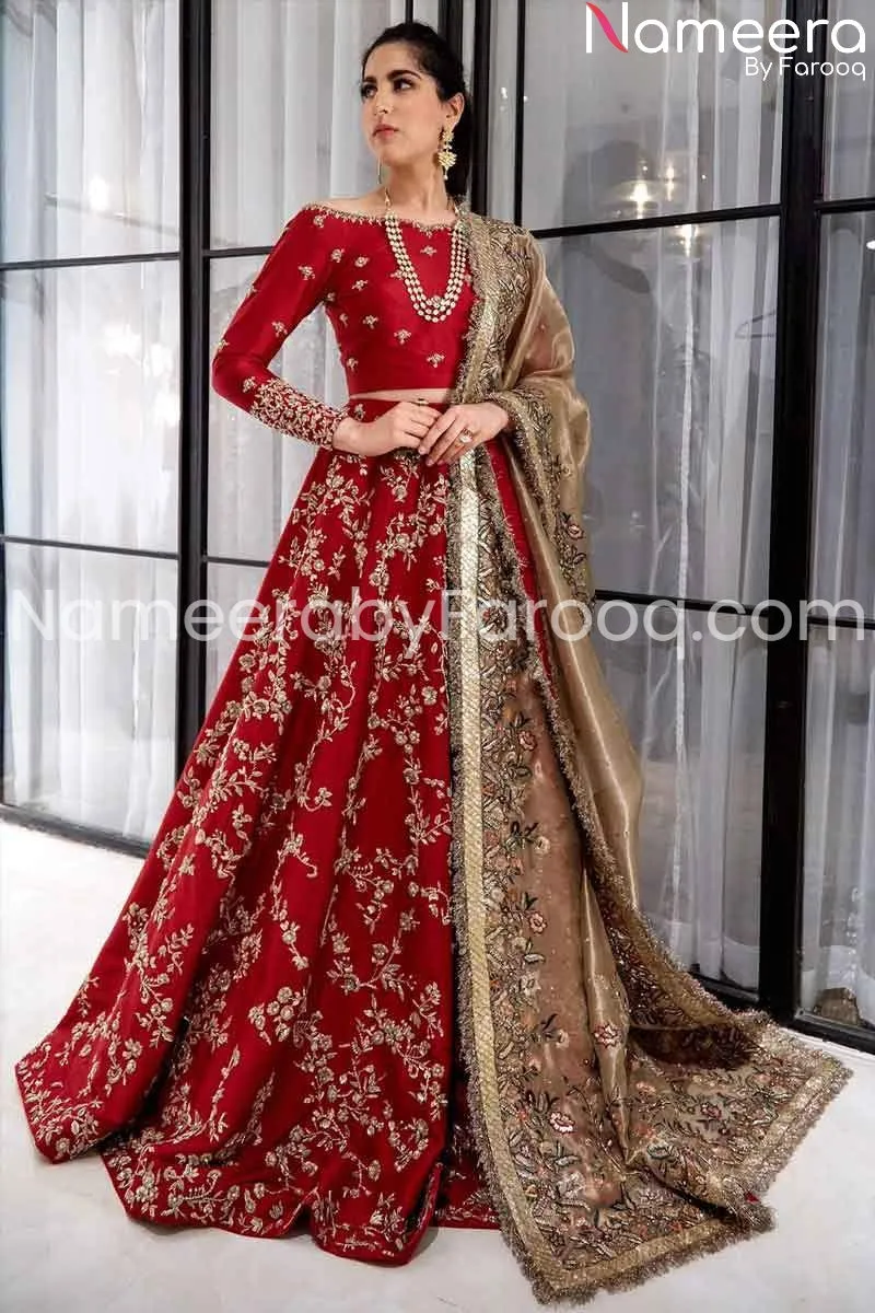 Red Lehenga with Golden Work for Bridal Wear #BN139