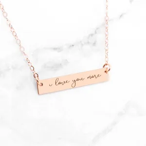 Rose Gold Handwriting Bar Necklace