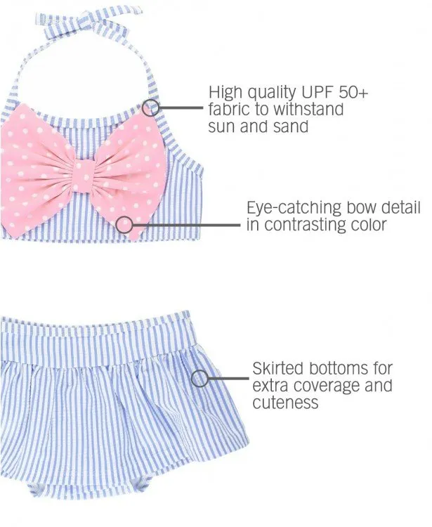 RuffleButts Periwinkle Blue Seersucker Bow Skirted Bikini