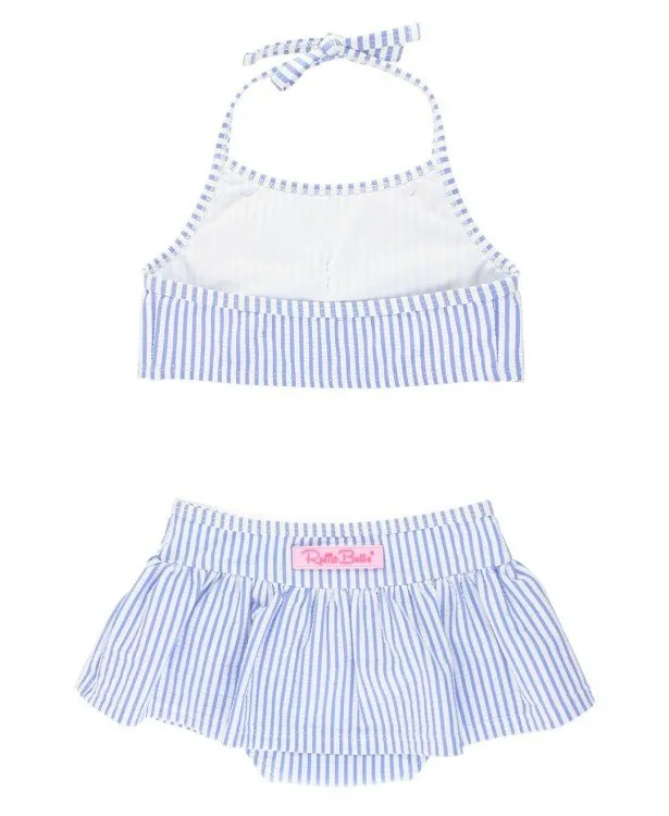 RuffleButts Periwinkle Blue Seersucker Bow Skirted Bikini