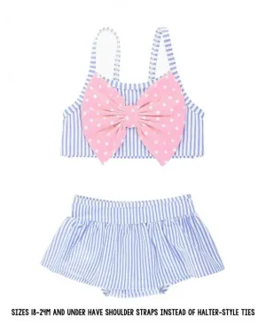 RuffleButts Periwinkle Blue Seersucker Bow Skirted Bikini