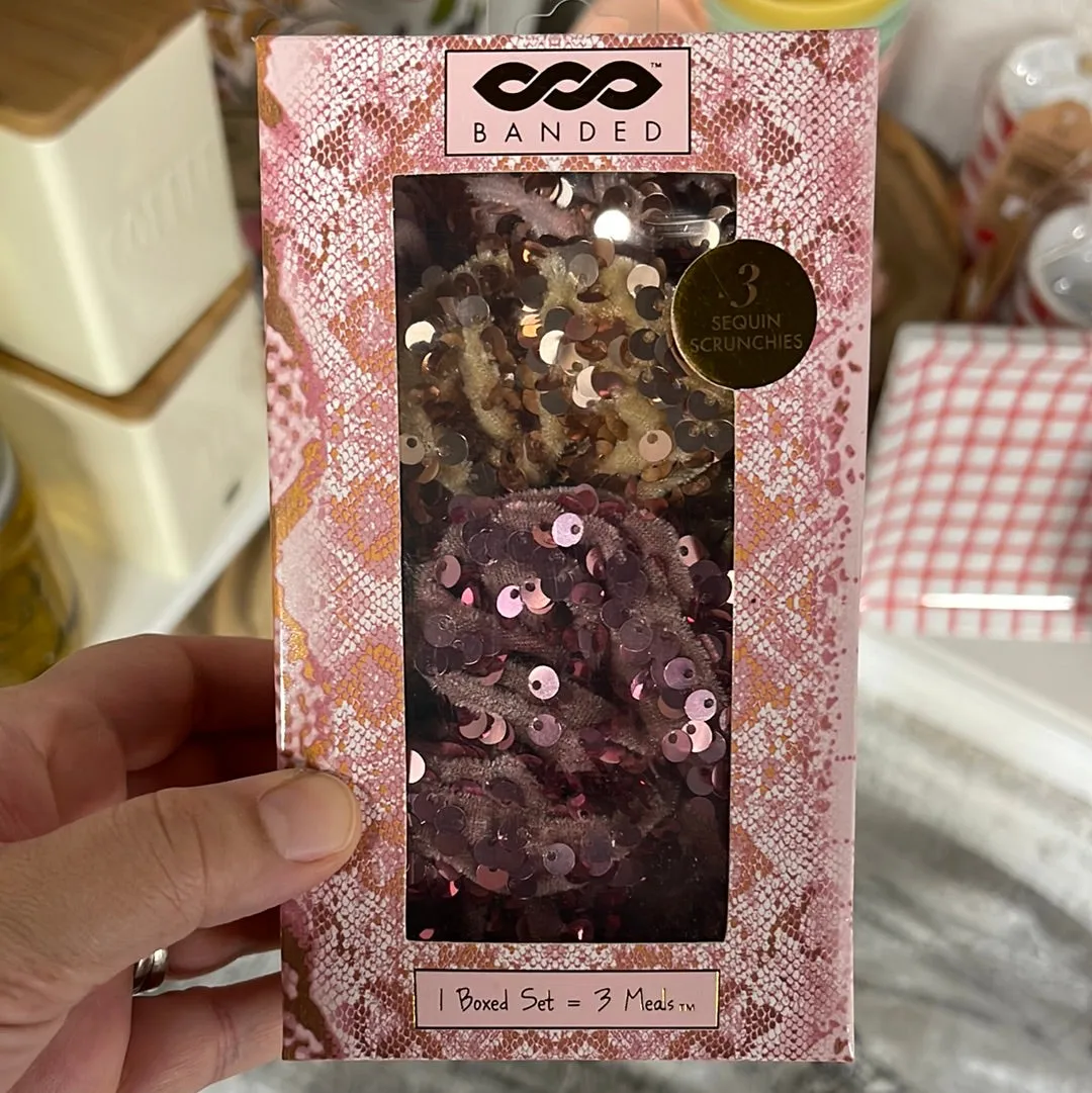 SEQUINED SCRUNCHIE BOX SET OF 3