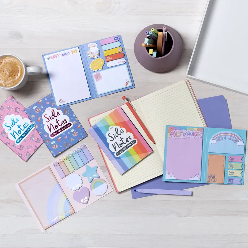 Side Notes Sticky Tab Note Pad - Pastel Rainbows