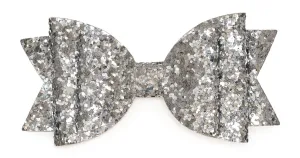 Silver Glitter Bow Clip
