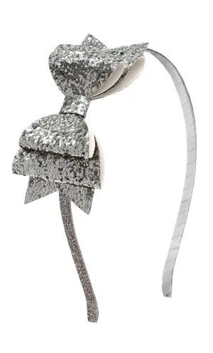 Silver Glitter Bow Hard Headband