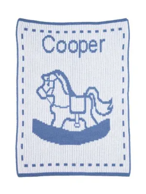SINGLE ROCKING HORSE & NAME STROLLER BLANKET