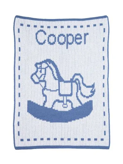 SINGLE ROCKING HORSE & NAME STROLLER BLANKET