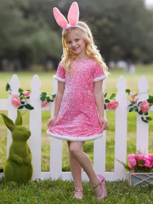 Sparkle & Hop Pink Sequined Fur Easter Dress