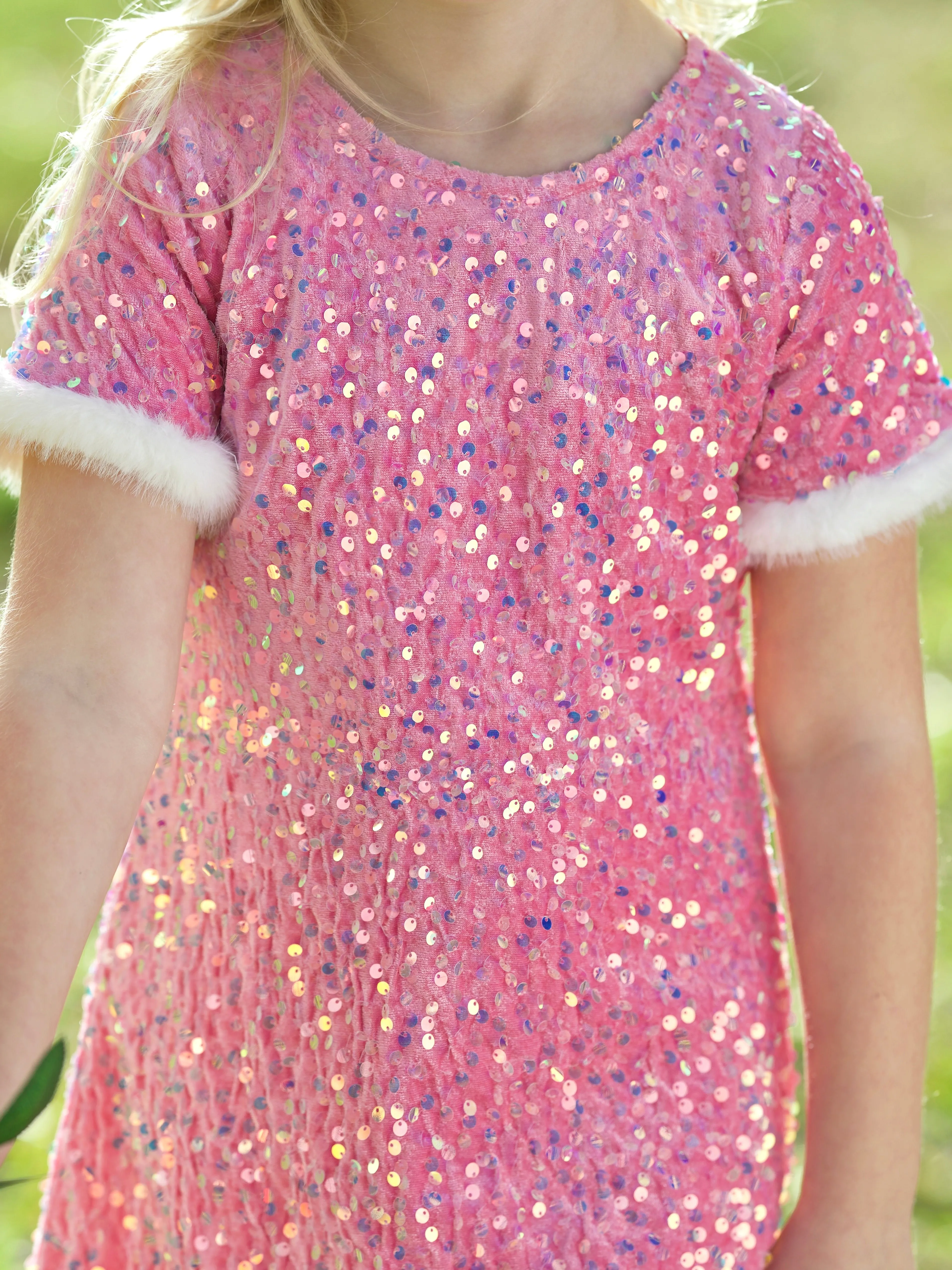 Sparkle & Hop Pink Sequined Fur Easter Dress