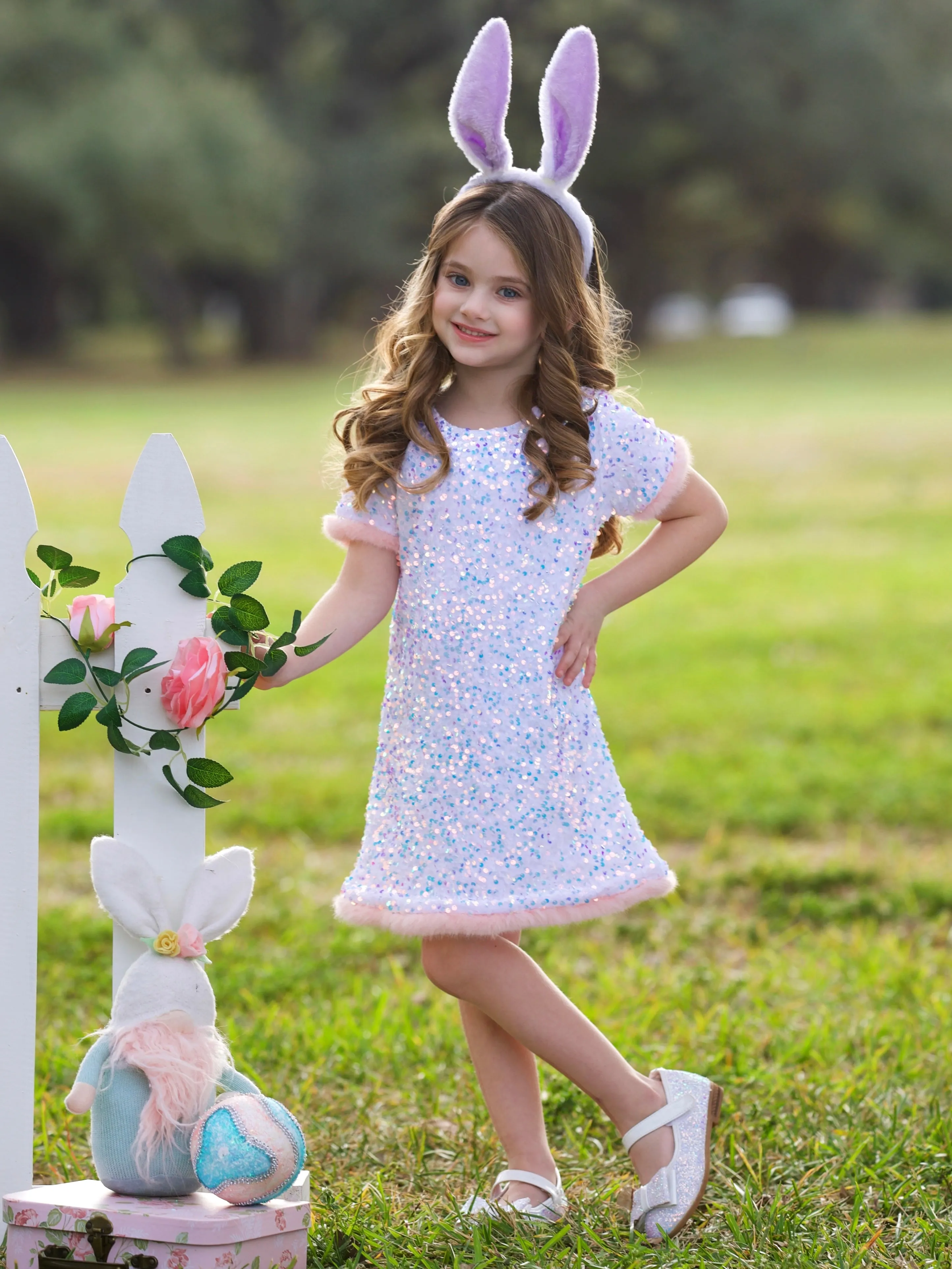 Sparkle & Hop Pink Sequined Fur Easter Dress