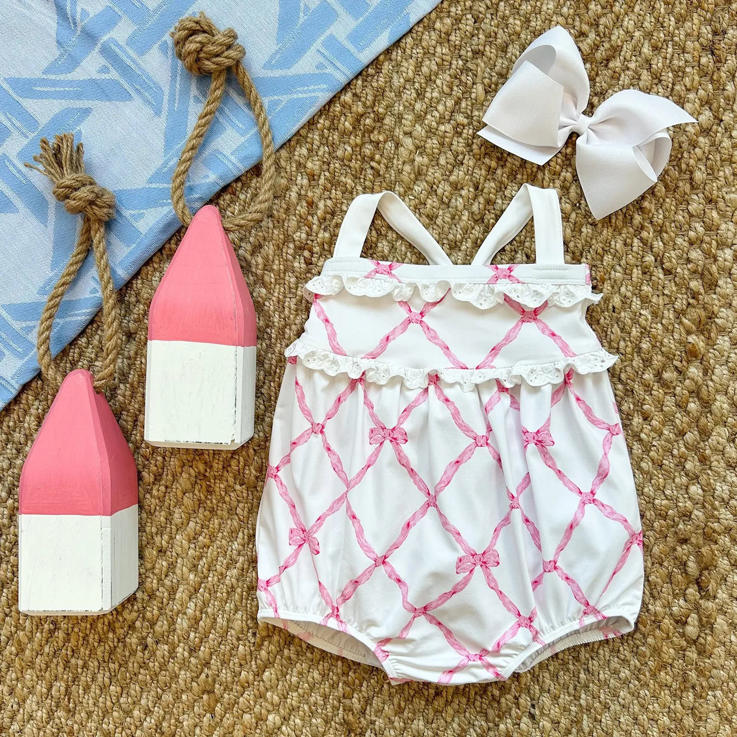St. Bart's Bubble Bathing Suit - Belle Meade Bow with Worth Avenue White