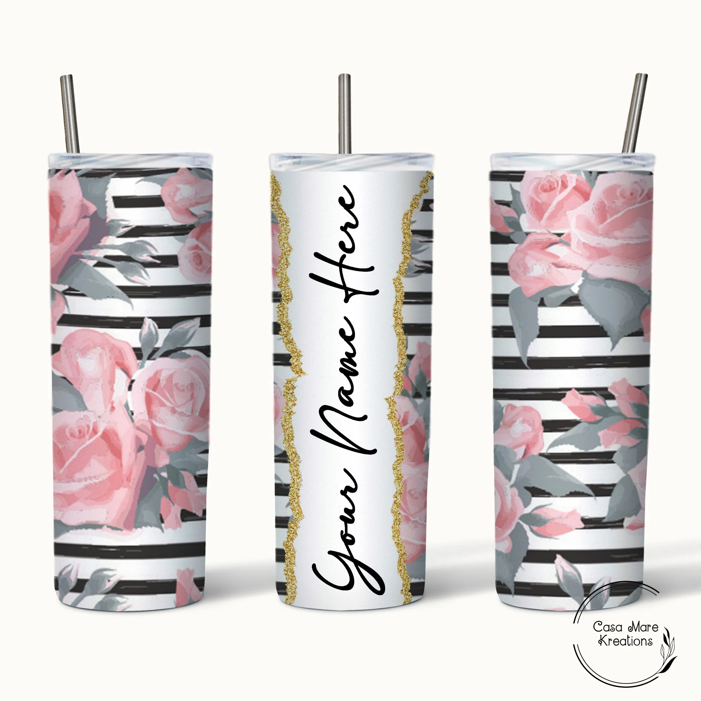 Striped Floral 20 oz. Skinny Tumbler