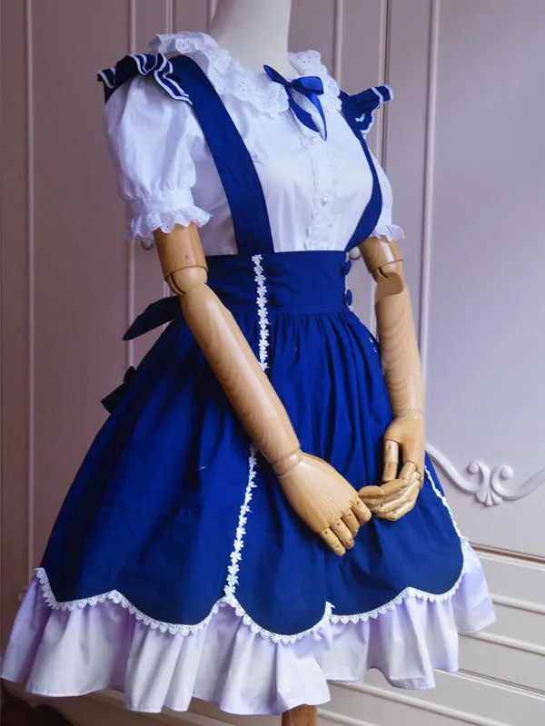 Sweet Blue Cotton Short Sleeves Lolita Outfits
