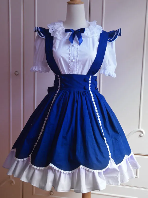 Sweet Blue Cotton Short Sleeves Lolita Outfits