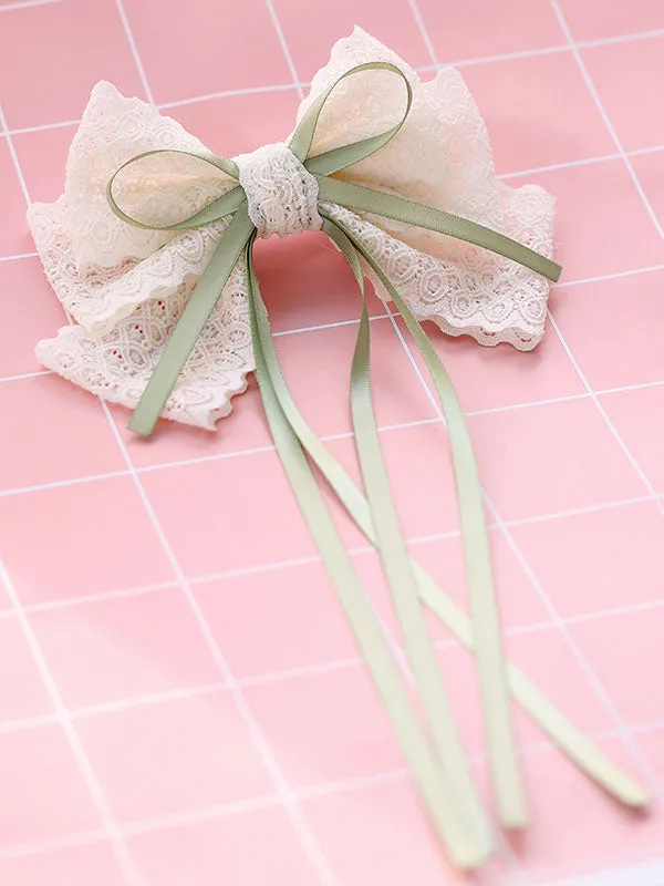 Sweet Lolita Hair Clip Lace Bow Two Tone Green Lolita Hair Accessory