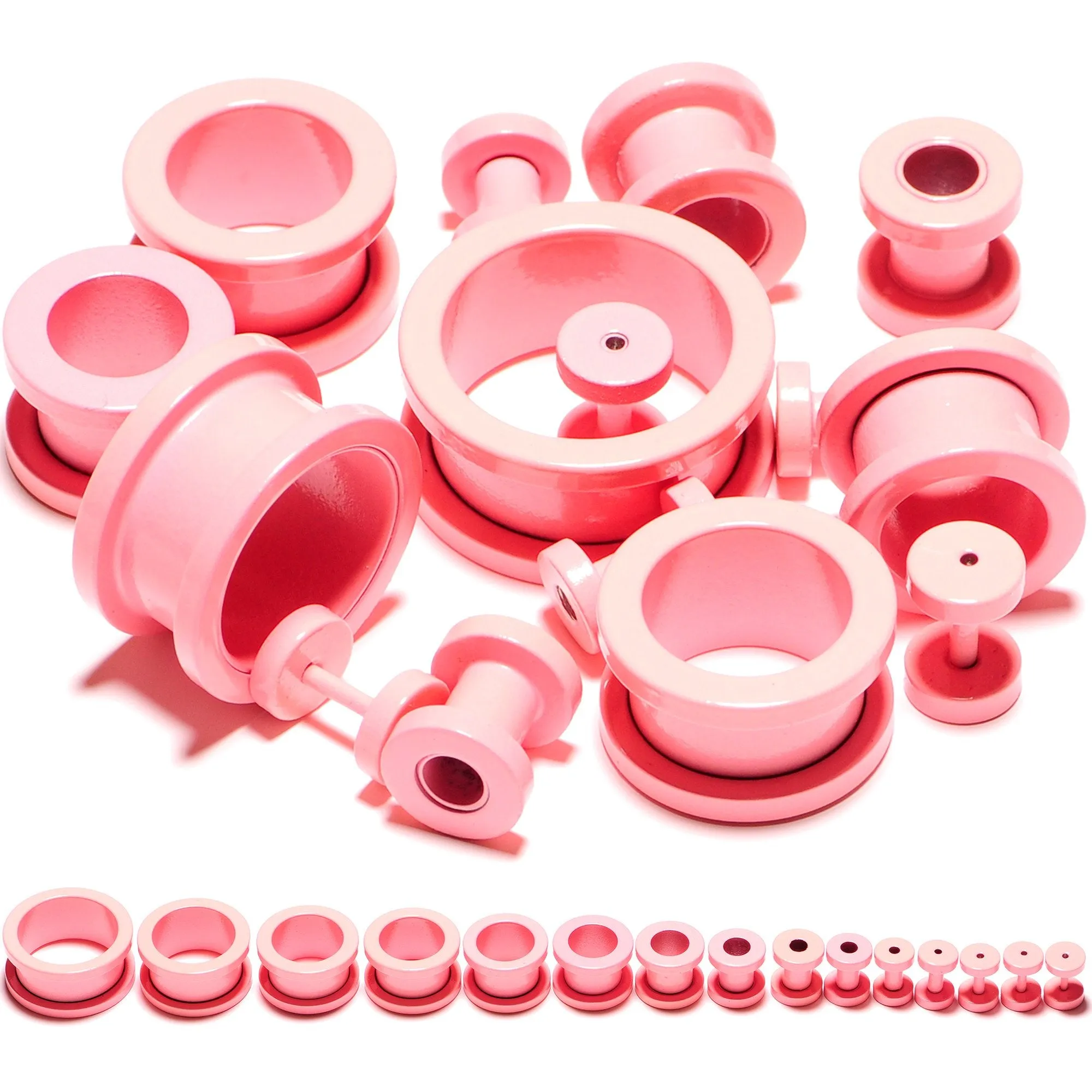 Sweet Pastel Pink Screw Fit Tunnel Plug Set 16 Gauge to 19mm