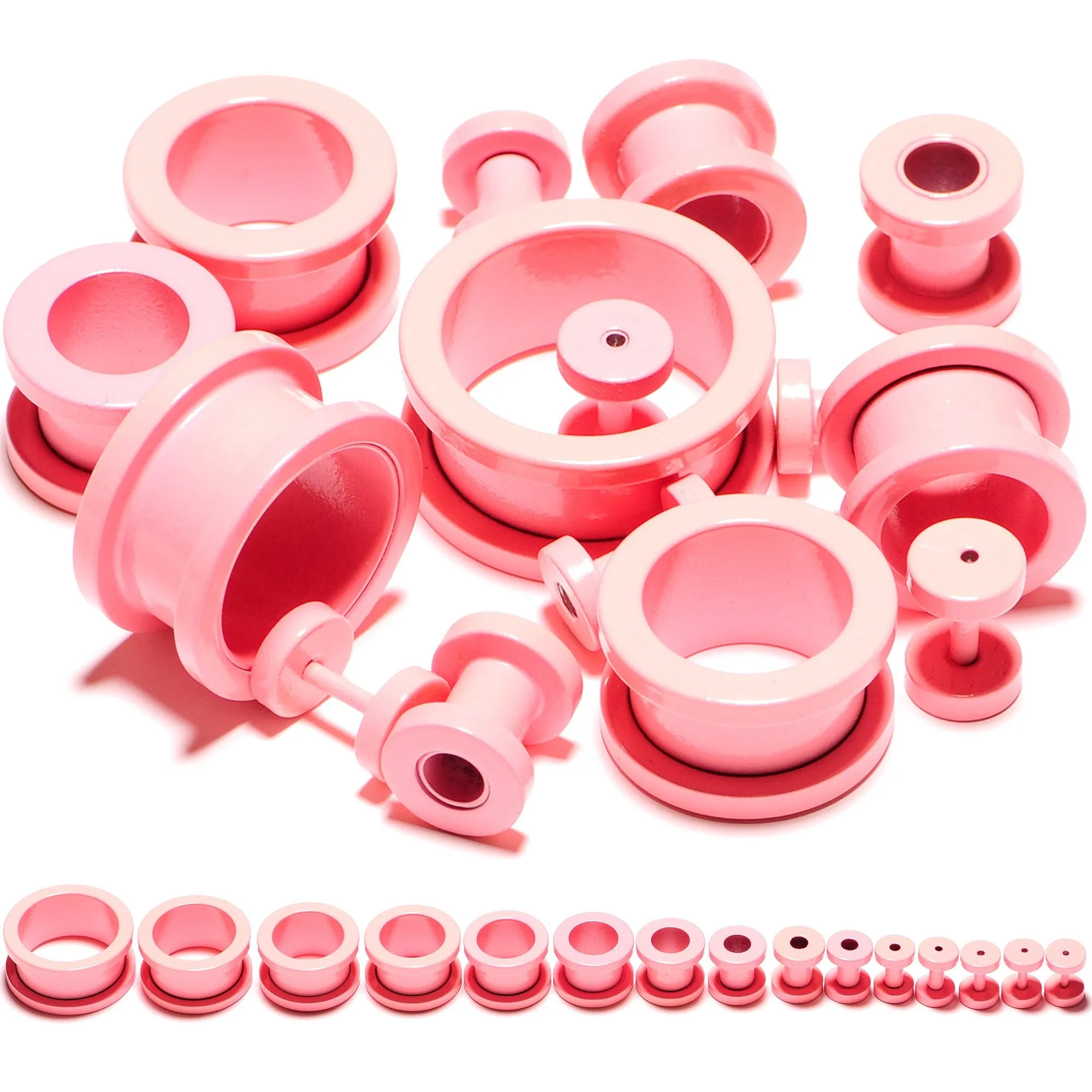 Sweet Pastel Pink Screw Fit Tunnel Plug Set 16 Gauge to 19mm
