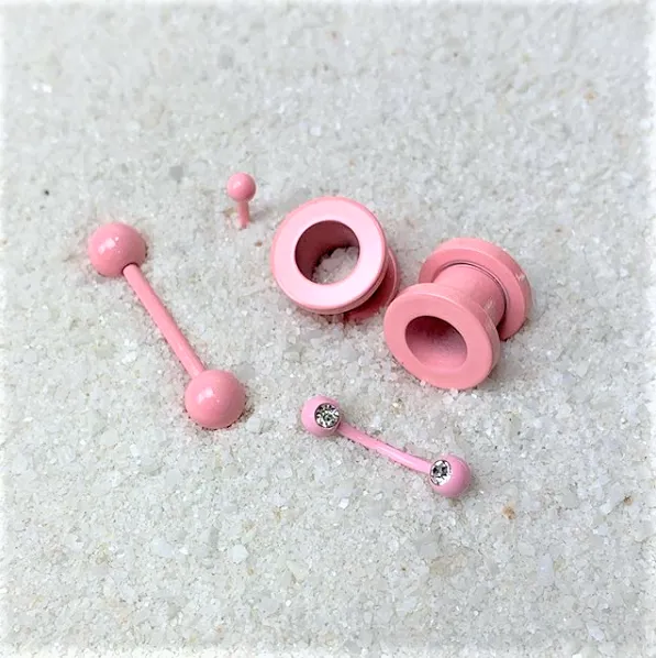 Sweet Pastel Pink Screw Fit Tunnel Plug Set 16 Gauge to 19mm