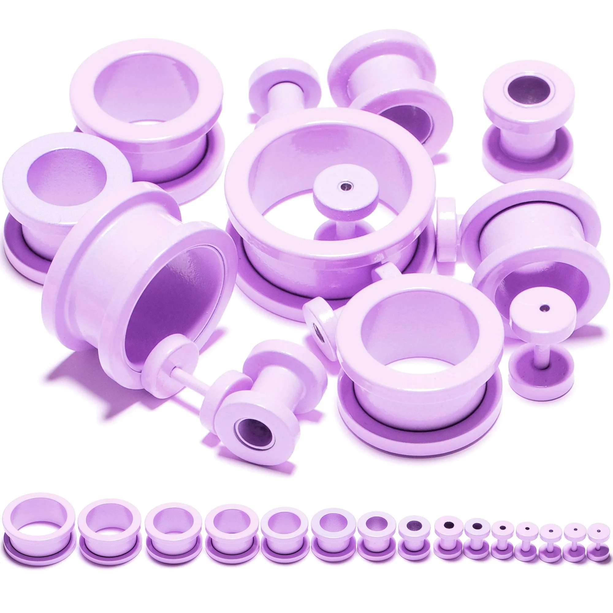 Sweet Pastel Purple Screw Fit Tunnel Plug Set 16 Gauge to 19mm