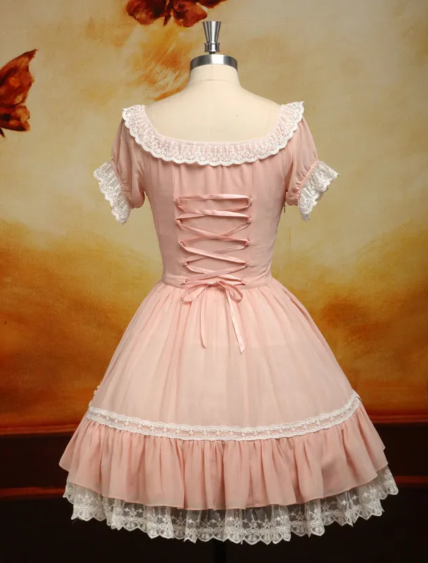 Sweet Pink Bow Chiffon Lolita One-Piece