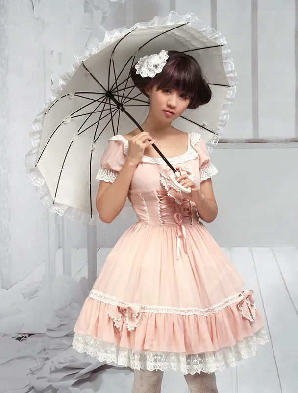 Sweet Pink Bow Chiffon Lolita One-Piece