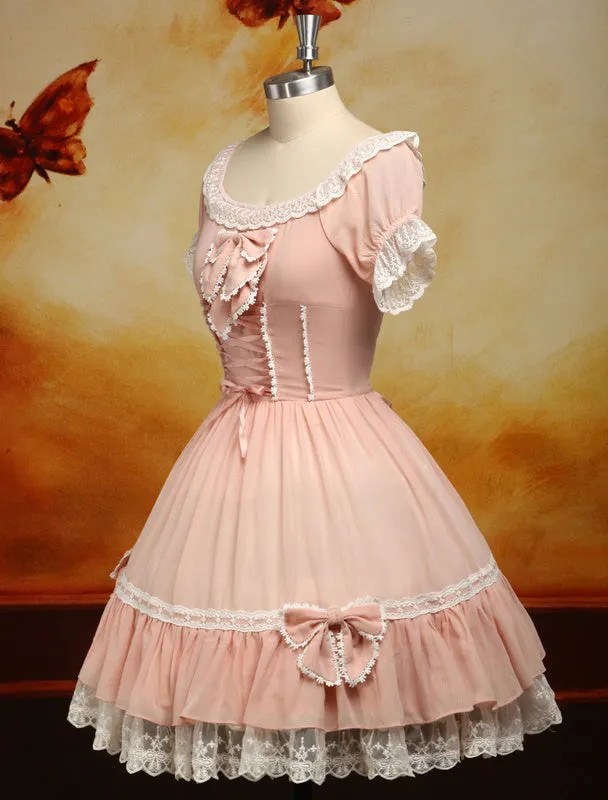 Sweet Pink Bow Chiffon Lolita One-Piece