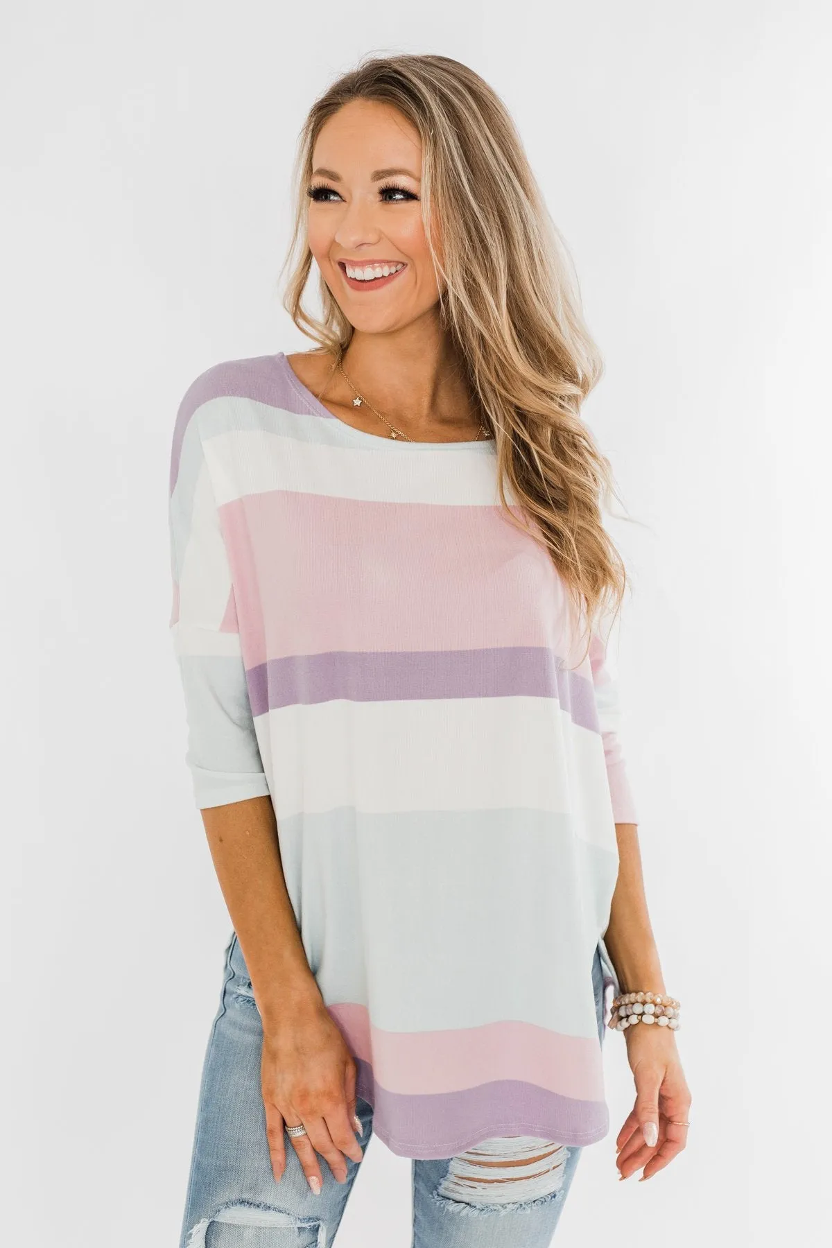 Sweet Thing Striped Dolman Top- Pastels