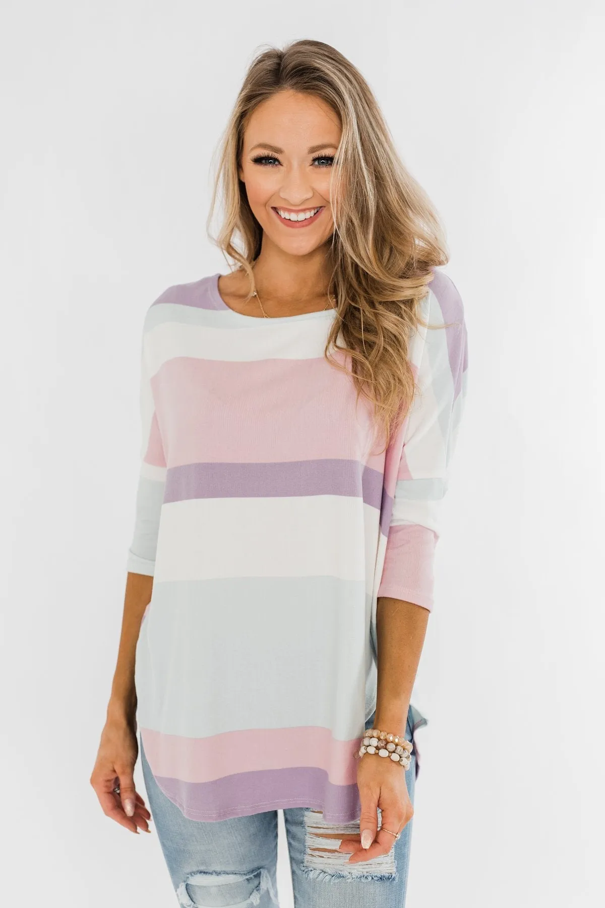 Sweet Thing Striped Dolman Top- Pastels