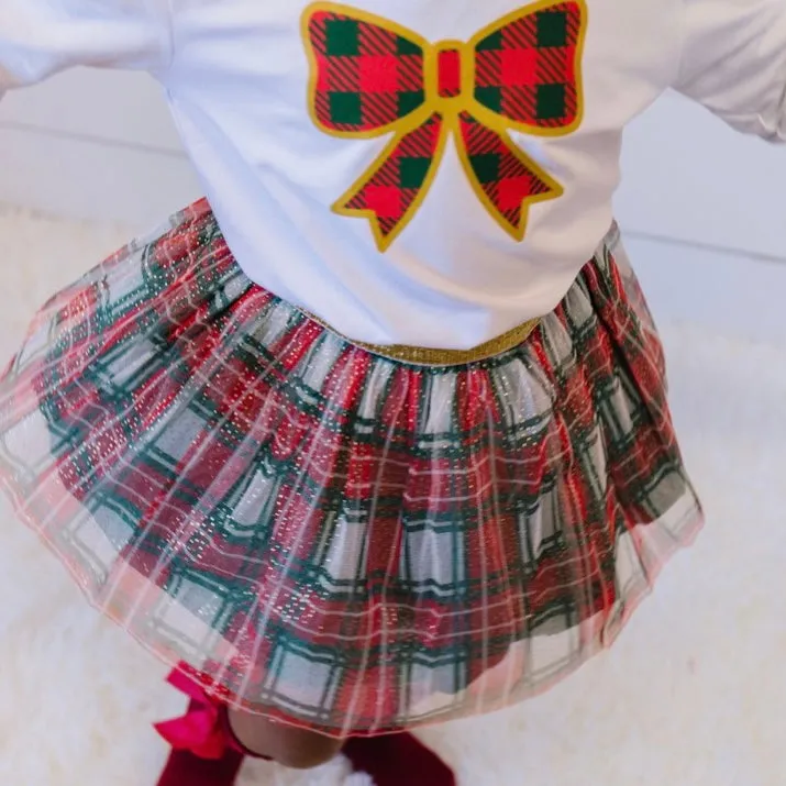 Sweet Wink Christmas Plaid Bow L/S Tee