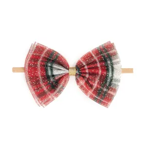 Sweet Wink Christmas Plaid Tulle Bow Baby Headband