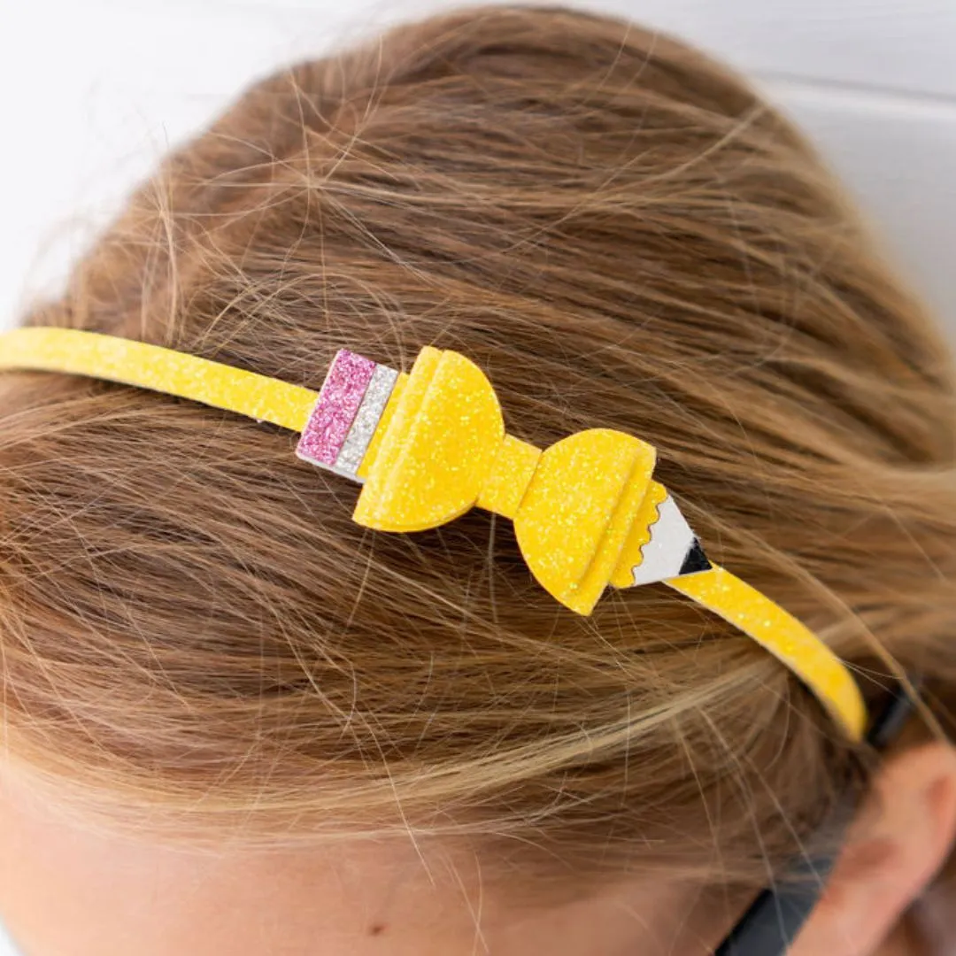 Sweet Wink Glitter Pencil Bow Hard Headband