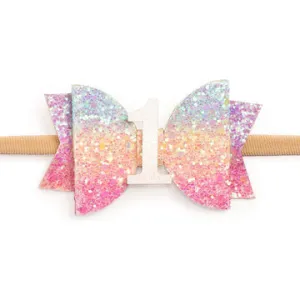 Sweet Wink Pastel Rainbow #1 Glitter Bow Soft Headband
