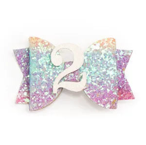 Sweet Wink Pastel Rainbow #2 Birthday Glitter Bow Clip
