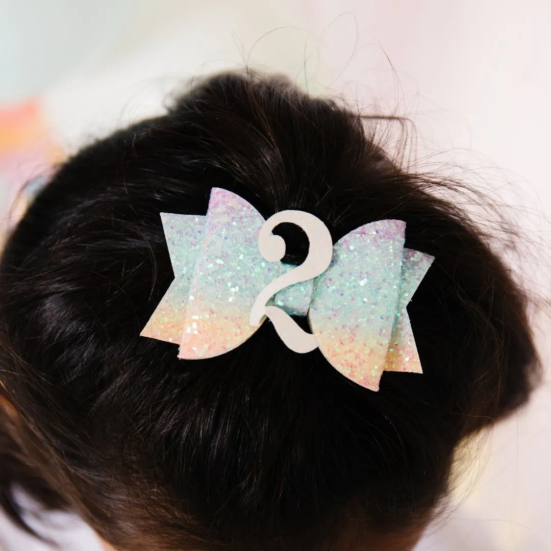 Sweet Wink Pastel Rainbow #2 Birthday Glitter Bow Clip