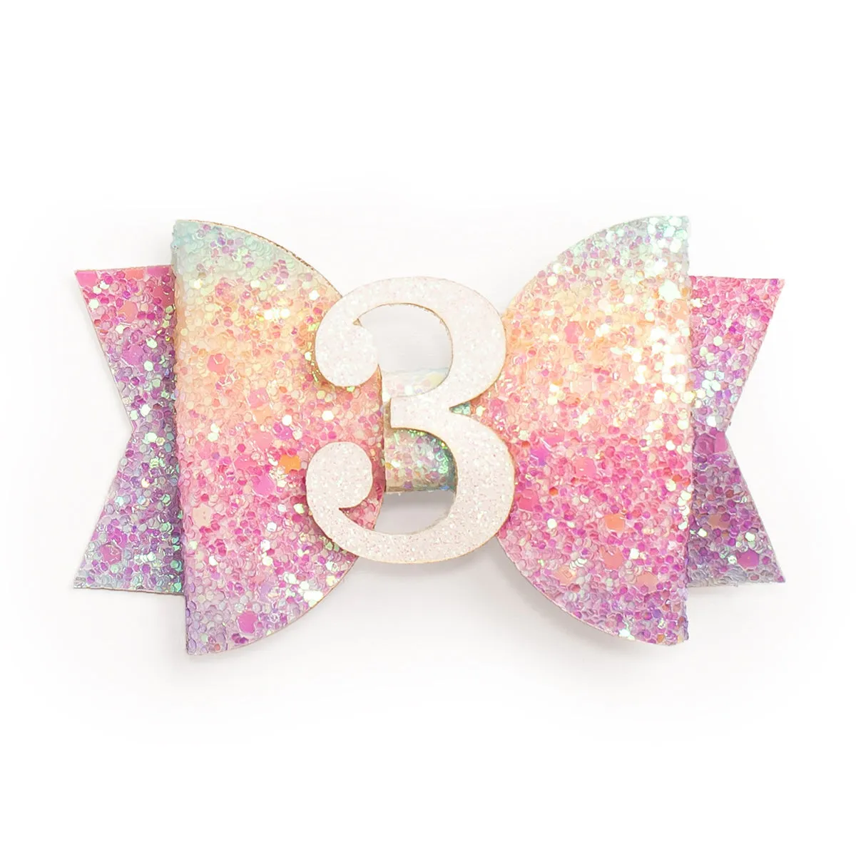 Sweet Wink Pastel Rainbow #3 Birthday Glitter Bow Clip