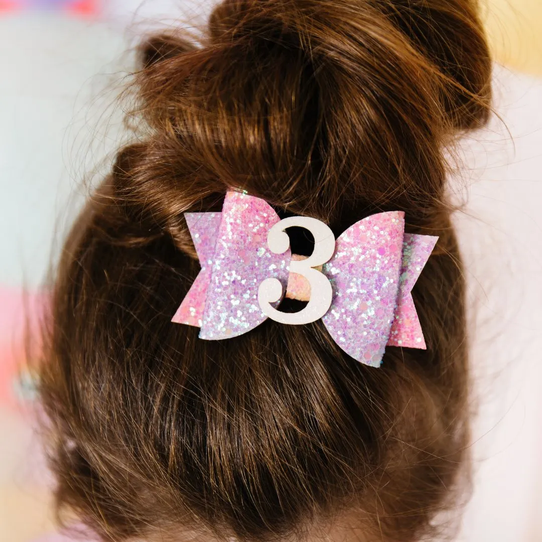 Sweet Wink Pastel Rainbow #3 Birthday Glitter Bow Clip