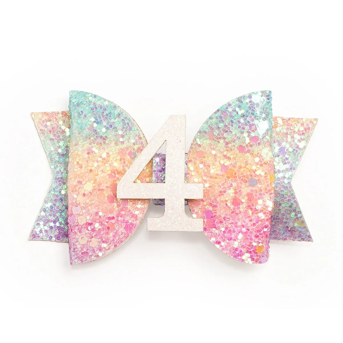Sweet Wink Pastel Rainbow #4 Birthday Glitter Bow Clip