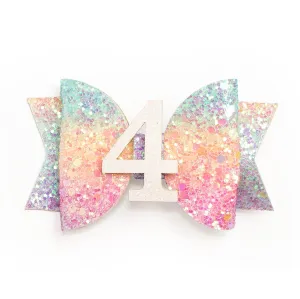 Sweet Wink Pastel Rainbow #4 Birthday Glitter Bow Clip