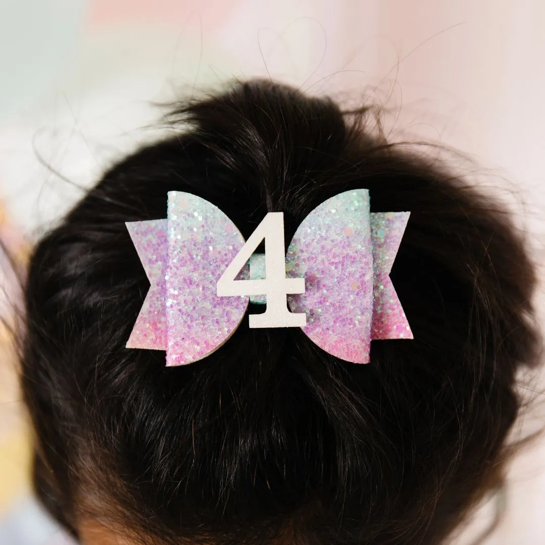 Sweet Wink Pastel Rainbow #4 Birthday Glitter Bow Clip