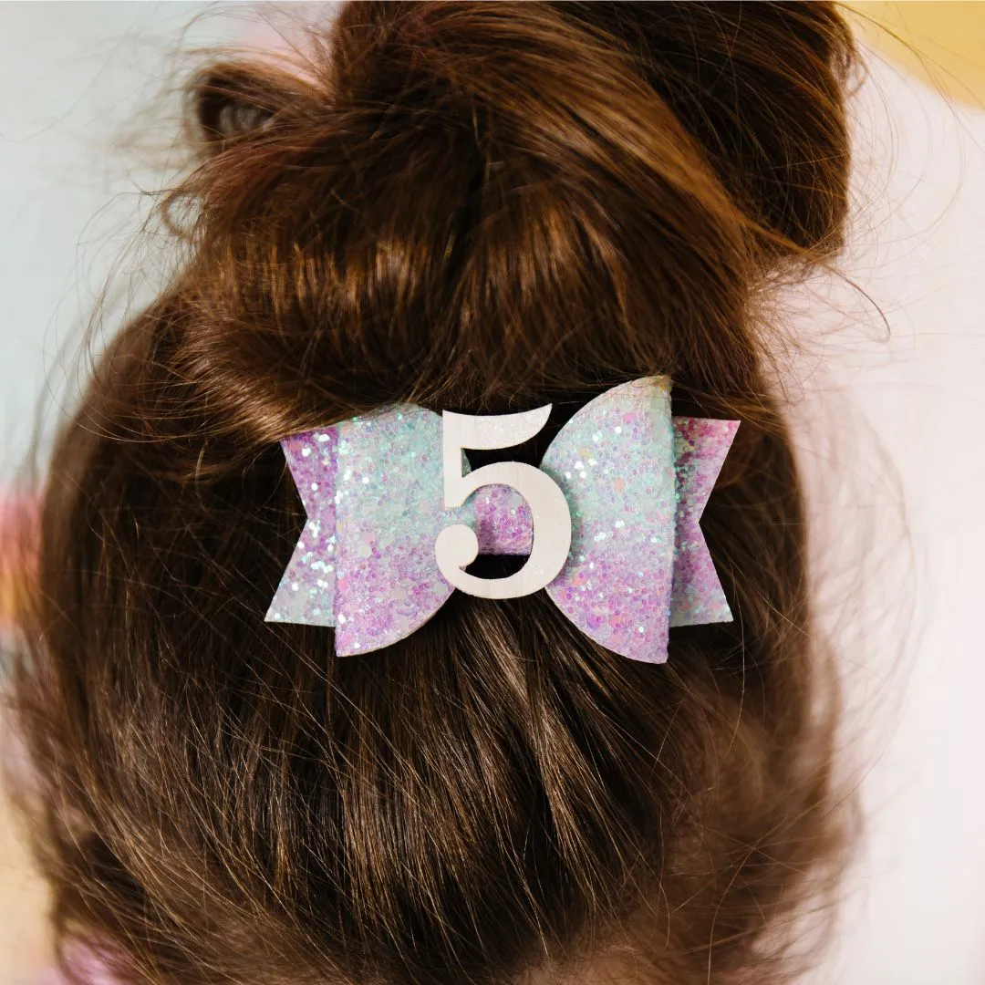Sweet Wink Pastel Rainbow #5 Birthday Glitter Bow Clip