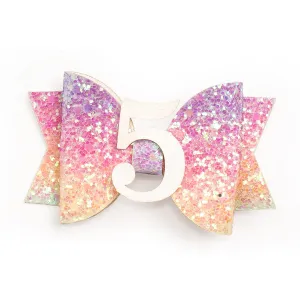 Sweet Wink Pastel Rainbow #5 Birthday Glitter Bow Clip