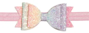 Sweet Wink Pastel Rainbow Rainbow Glitter Bow Light Pink Headband