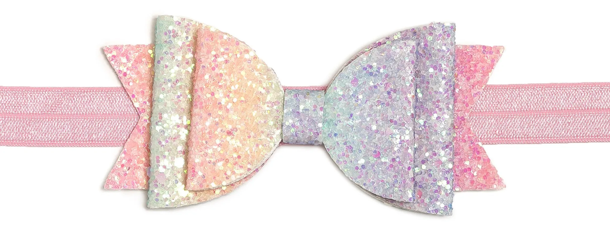 Sweet Wink Pastel Rainbow Rainbow Glitter Bow Light Pink Headband