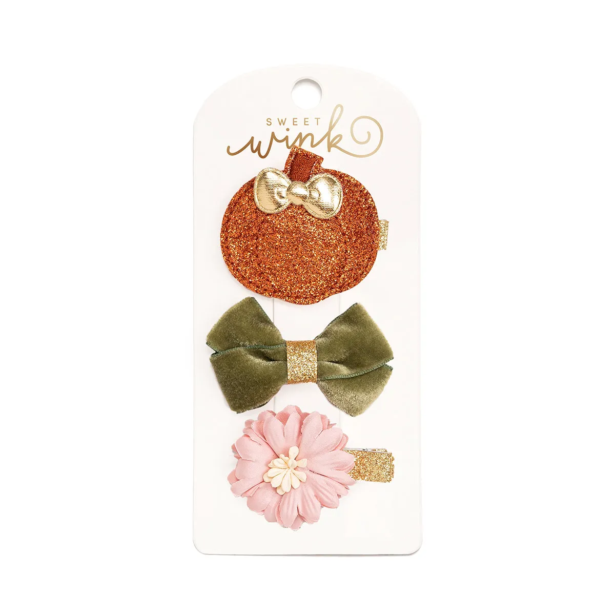 Sweet Wink Pumpkin Hair Clip 3pc Set