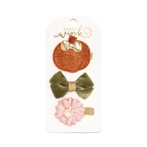 Sweet Wink Pumpkin Hair Clip 3pc Set
