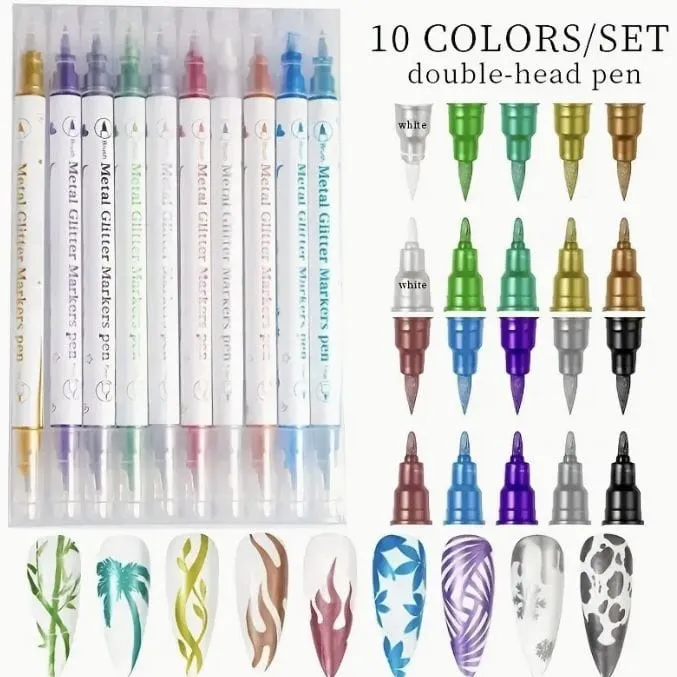 The Art Journey 10-Color Dual Tip Metallic Glitter Marker Pen Set ART015