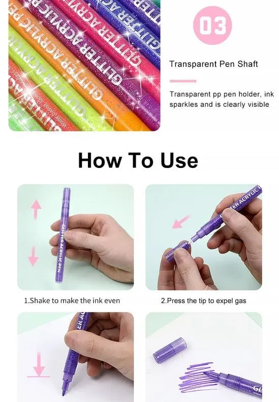 The Art Journey 12 Color Glitter Acrylic Pen Set ART011